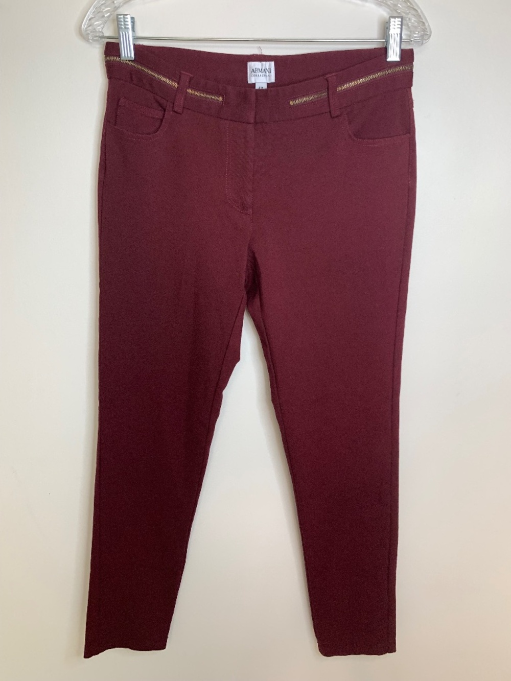 Armani Collezioni Burgundy Stretch Pants Zipper Detail 42